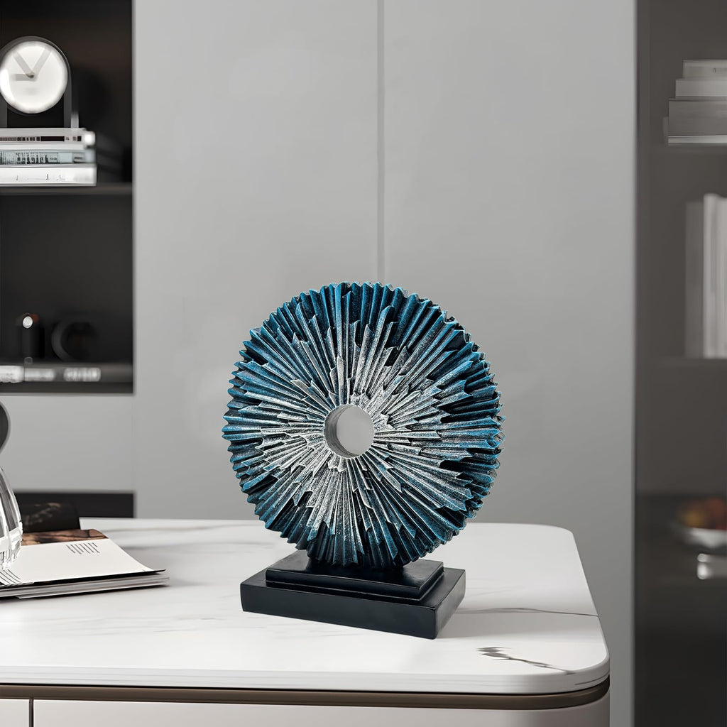 Round Statue Decor, Abstract Office Desk Sculpture for Men, Blue