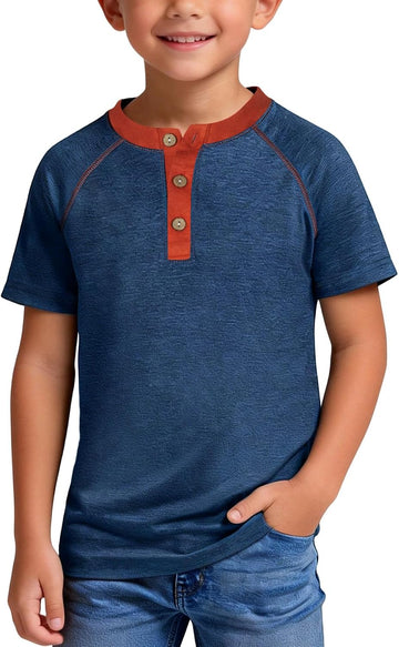 Boy's Henley Shirts Kids Short Sleeve Stylish T-Shirt