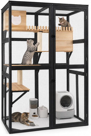 Catio Outdoor Cat Enclosure, 4-Tier Walk-in Cat House with Window Entrance
