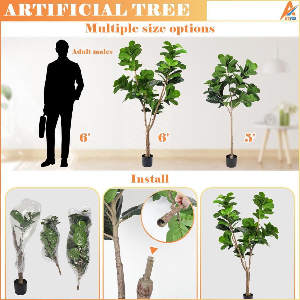 5 FT Artificial Fiddle Leaf Fig Tree, Indoor Simulation Plants, Large Tall Tree, Indoor Decorative Plants and Potted