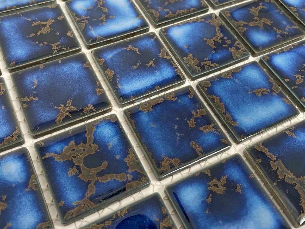 2x2 Calacatta Blue Porcelain Square Pattern Mosaic Pool Tile, Mesh-Mounted for Swimming Pool, Kitchen Backsplash