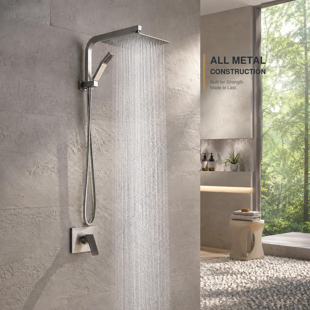 Shower Faucet Set with Handheld, 10" Rain Shower Head, Brushed Nickel