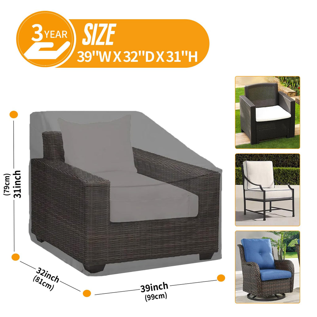 Waterproof Winter 2 Pack - Heavy Duty Lawn Outdoor Furniture Chair Covers with Anti UV and No Tears, No Fading (39" W