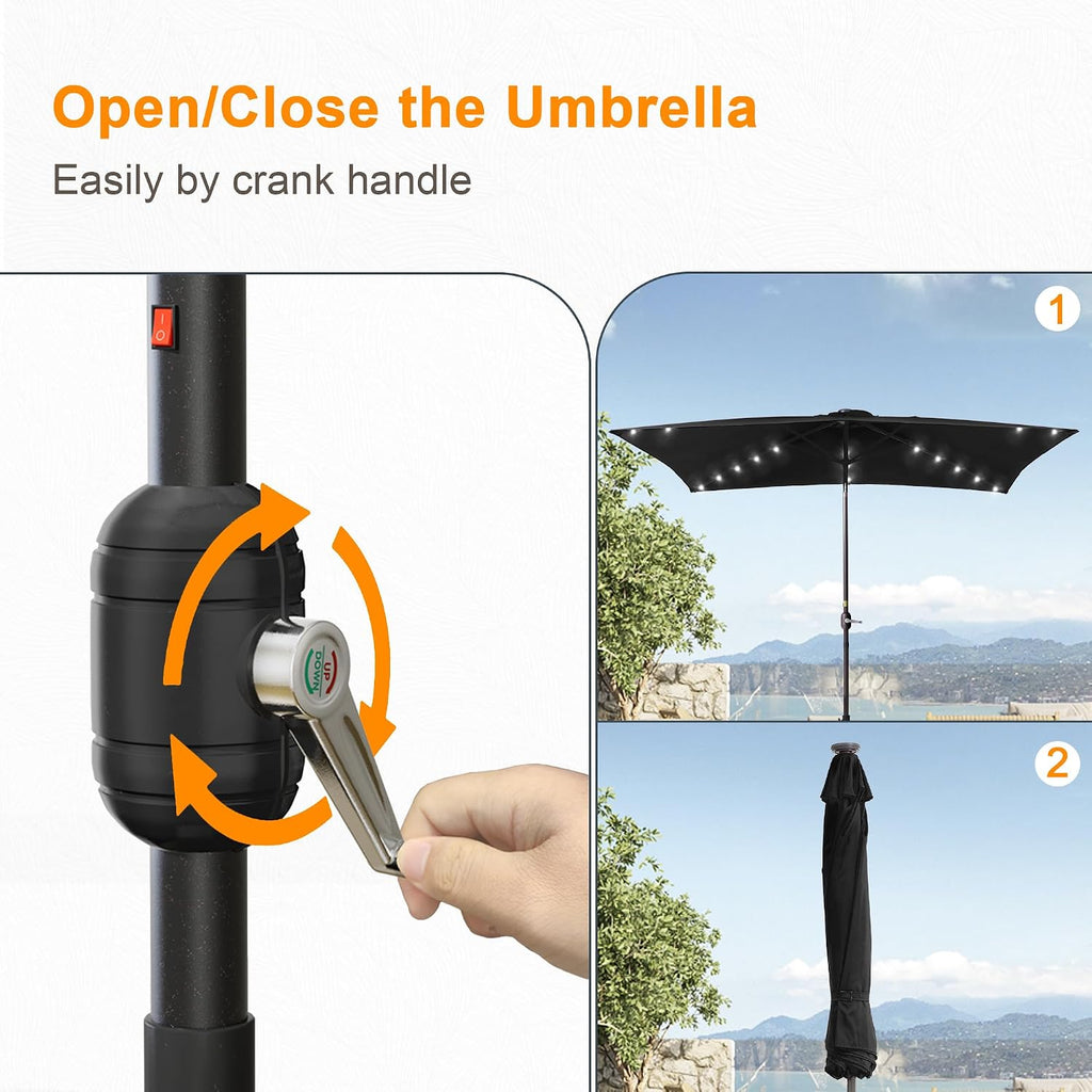 Rectangle Patio Umbrella with Solar Lights