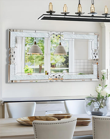 Crushed Diamond Mirror Silver: Rectangular Wall Decor 47.2"x23.6"