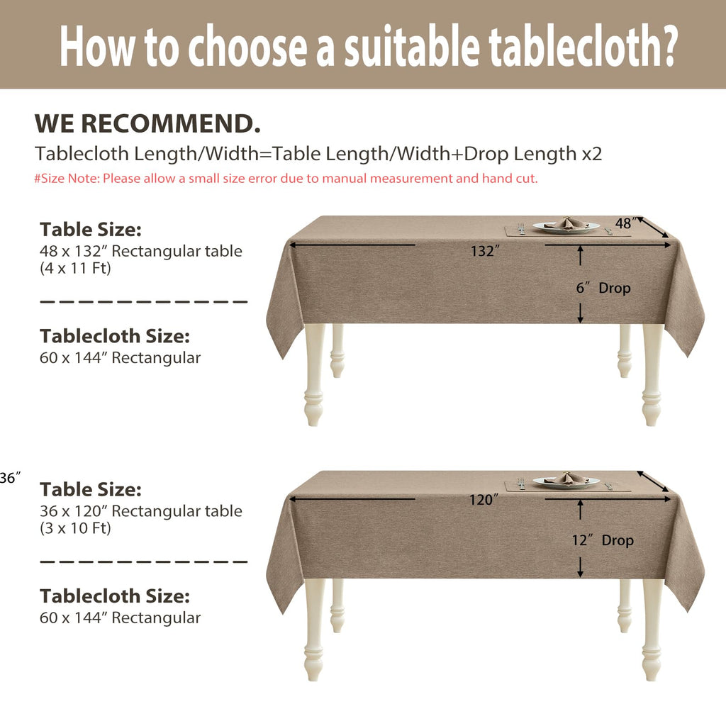 Flaxen 60x144 Rectangular Polyester Linen Farmhouse Tablecloth