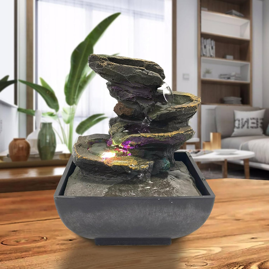 Indoor Tabletop Fountain Water Fountain with Light and Natural Waterfall Sounds for Desktop, Spa and Home Décor