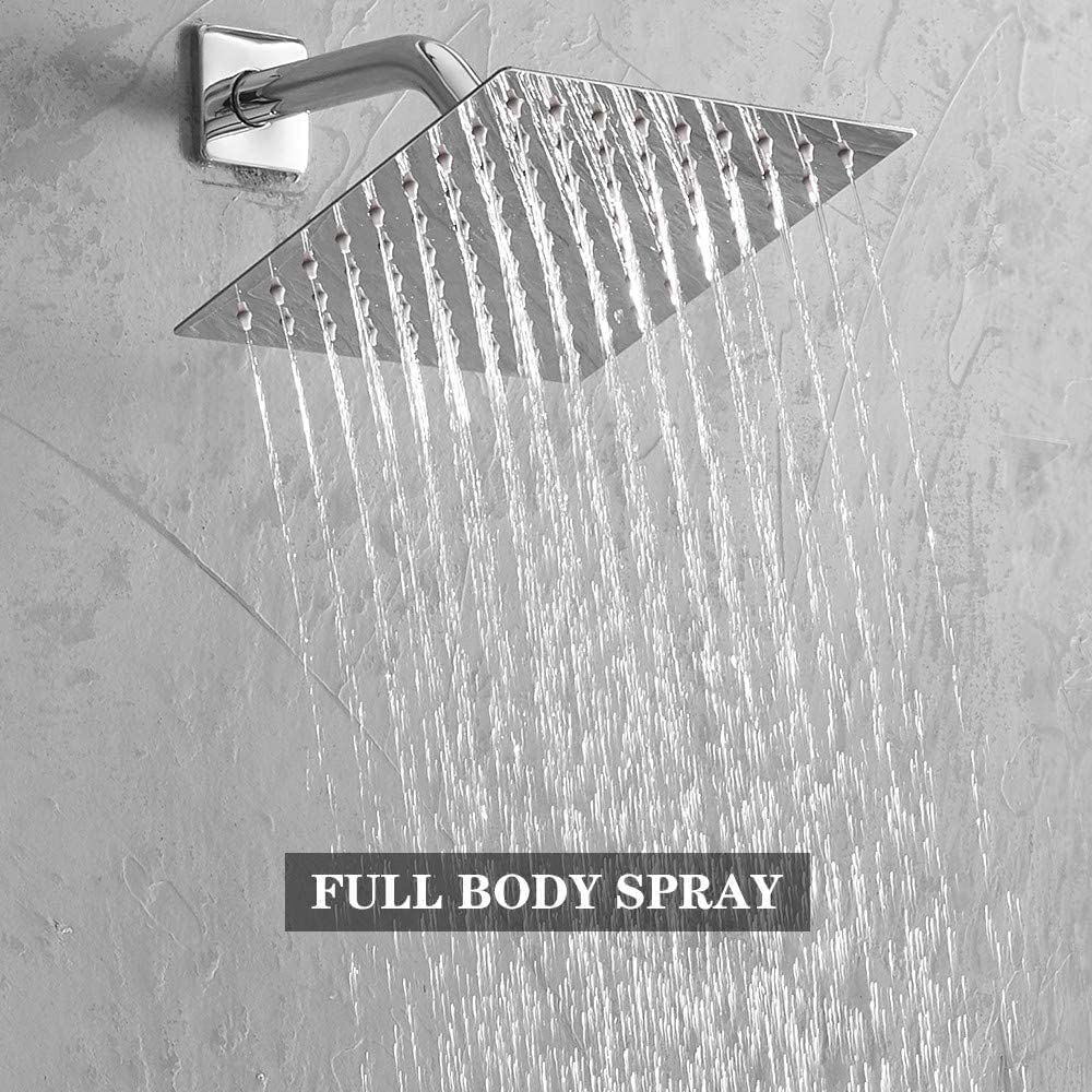 Shower System Polished Chrome Bathroom Rainfall Shower Faucet Set Complete Wall Mounted 8 Inch Shower Head and Handle