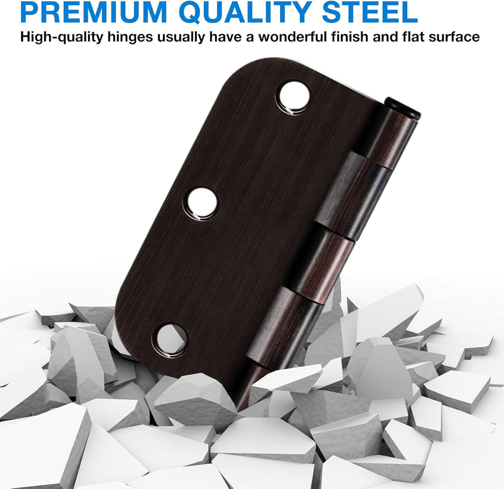 Door Hinge 3 1/2" 12 Pack Rounded Door Hinges Oil Rubbed Bronze 3.5" x 3.5 Inch Hinges for Doors Interior 5/8" Radius