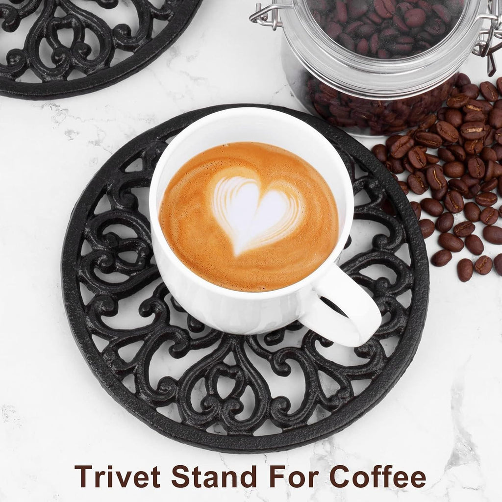 Round Cast Iron Trivet, 6.7 Inch Heavy-Duty Trivets for Hot Dishes, Pots and Pans, with Rubber Feet Non-Slip - Set of 2