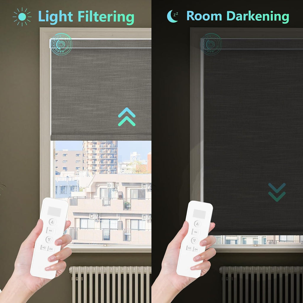 Motorized Blinds with Remote, 100% Blackout Smart Roller Shades with Valance, Cordless Electric Blinds, Automatic