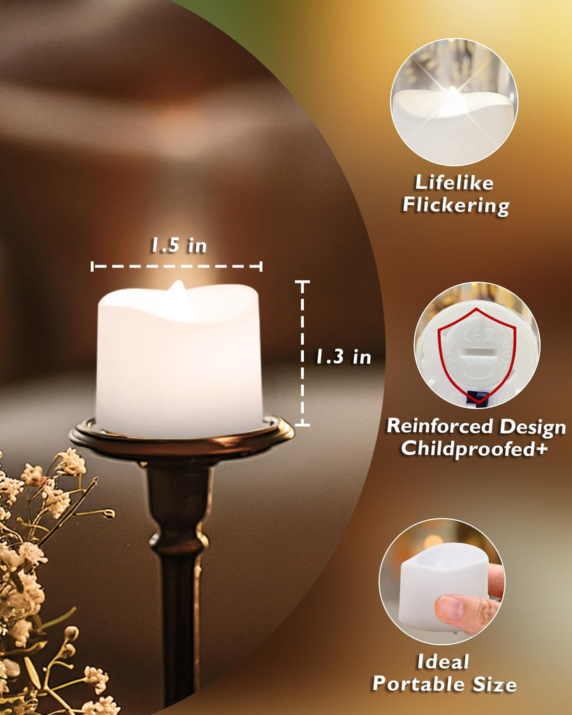 24-Pack Battery Tea Lights with Timer Built in, Auto-On 6H Daily