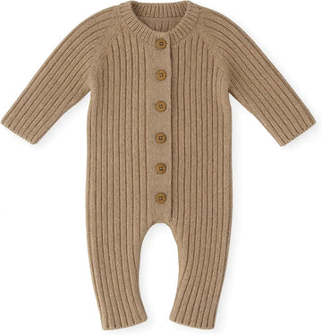 To 100% Cotton Knitted Baby Romper Sweater, Soft Long Sleeve One-Piece Outfit for Infant