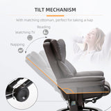 Modern Reclining Swivel Lounge Chair and Ottoman — Brown Faux Leather
