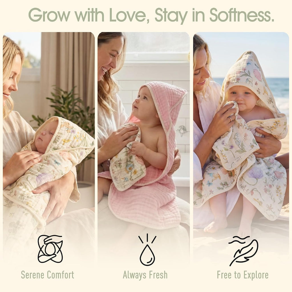 Muslin Baby Bath Towels Set Piece Organic Cotton Blend (Garden)