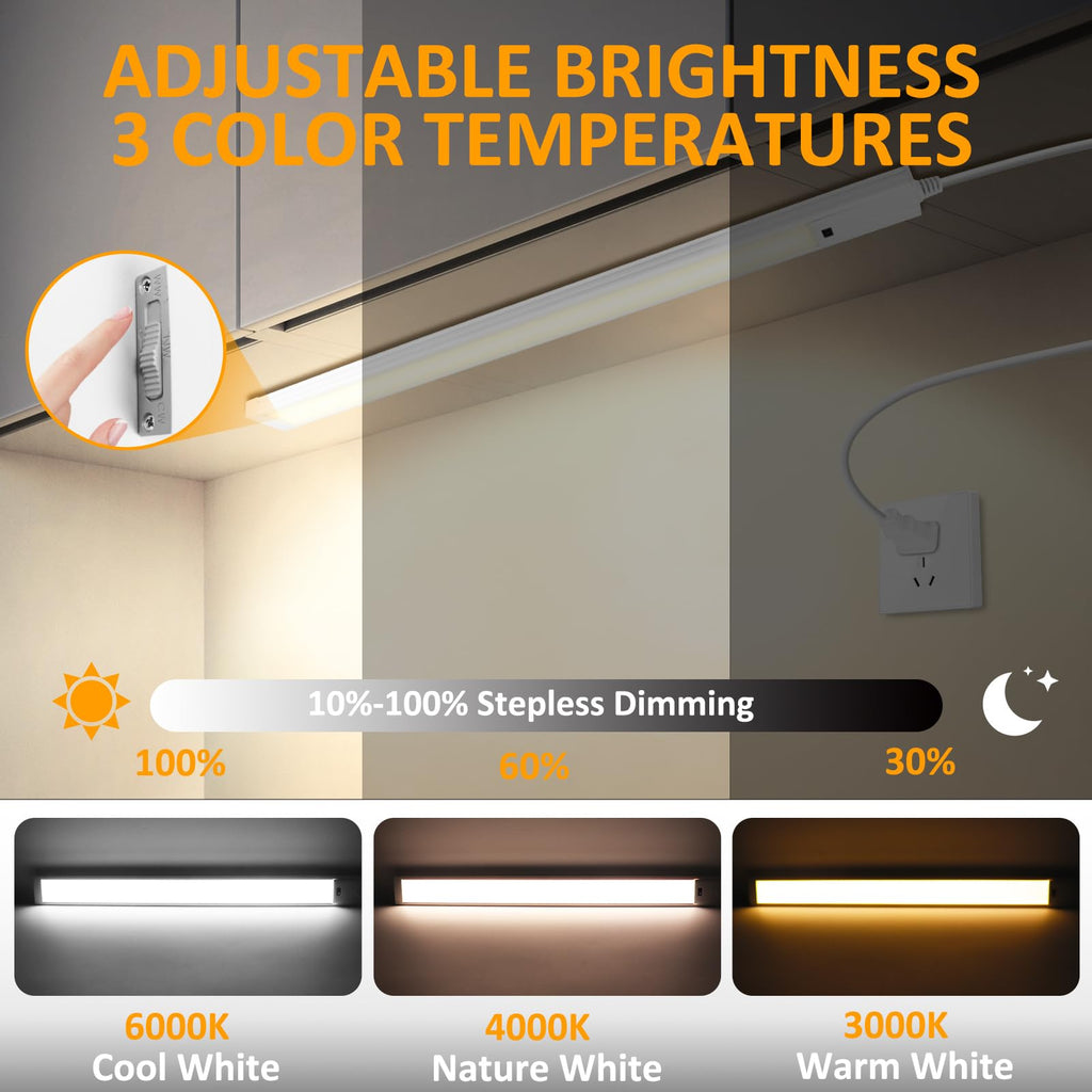 16 Inch Under Cabinet Lights 2 Pack, Hand Wave Motion Sensor LED Light Bar, Plug in Dimmable Under Counter Lighting