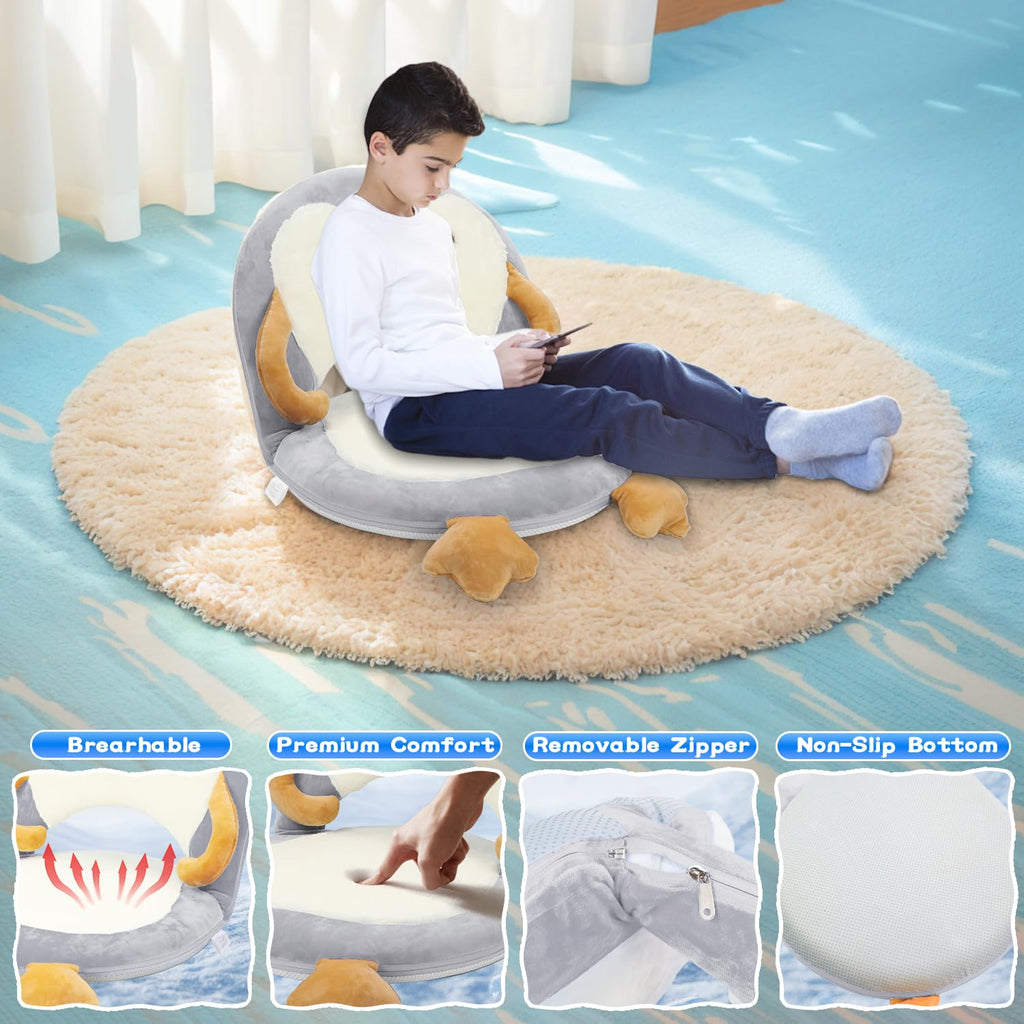 Floor Chair for Kids, Penguin Floor Seating with Back Support 5 Adjustable Position Ideal for Reading Gaming