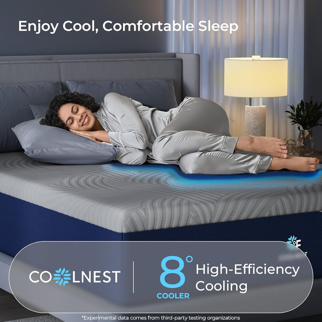 CoolNest Queen Mattress, 14 Inch Cooling Memory Foam Mattress | Cool Night Sleep, 5-Zone Ergo Support for Pressure