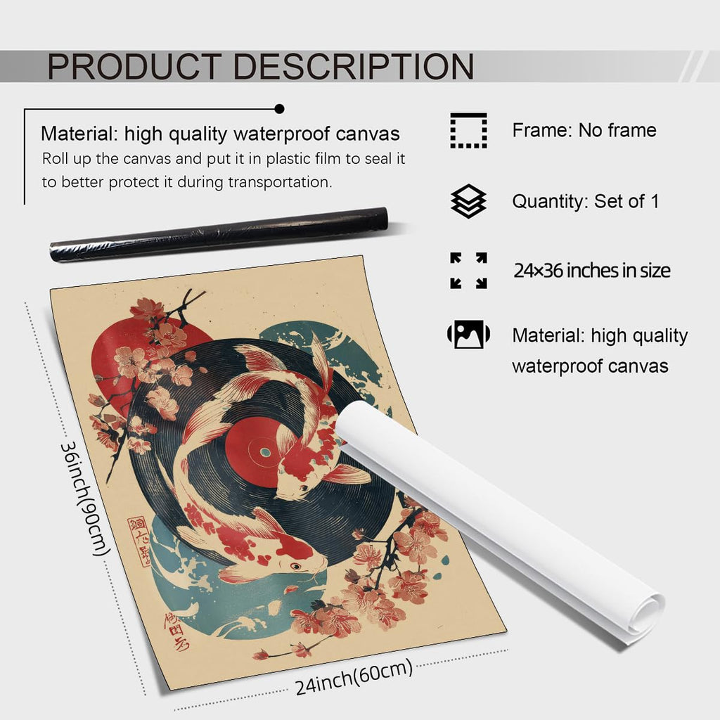 Japanese Canvas Wall Vintage Koi Fish Posters Modern Vinyl Music Print Funny Tokyo Cherry Pictures Oriental Animal