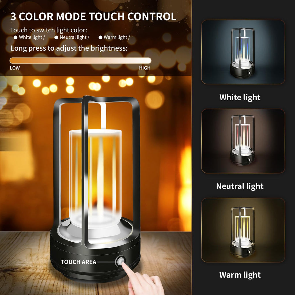 Cordless Table lamp, 4000mAh Battery Rechargeable Lamp (Black-2)