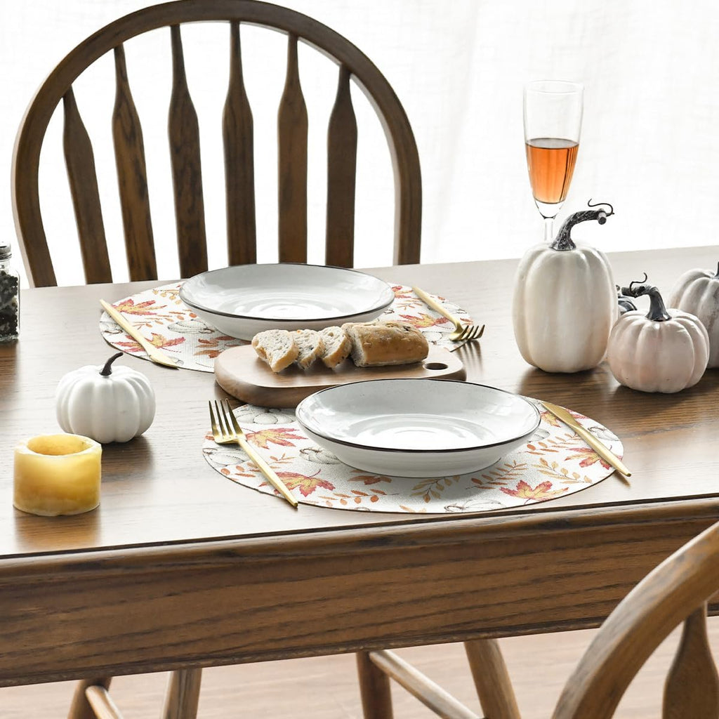 Pumpkins Maple Leaf Round Fall Placemats-14 Inch - Set of 6