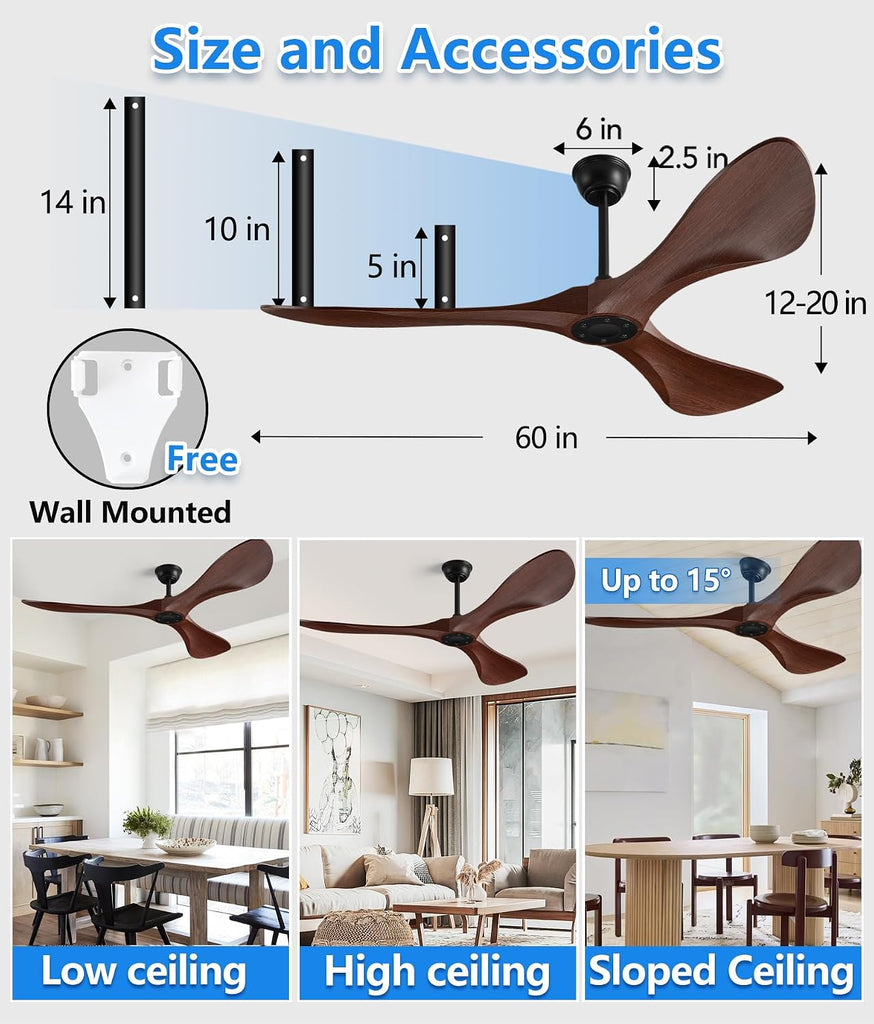 60 in Ceiling Fan of 7400+CFM High Airflow with Mute Remote Control