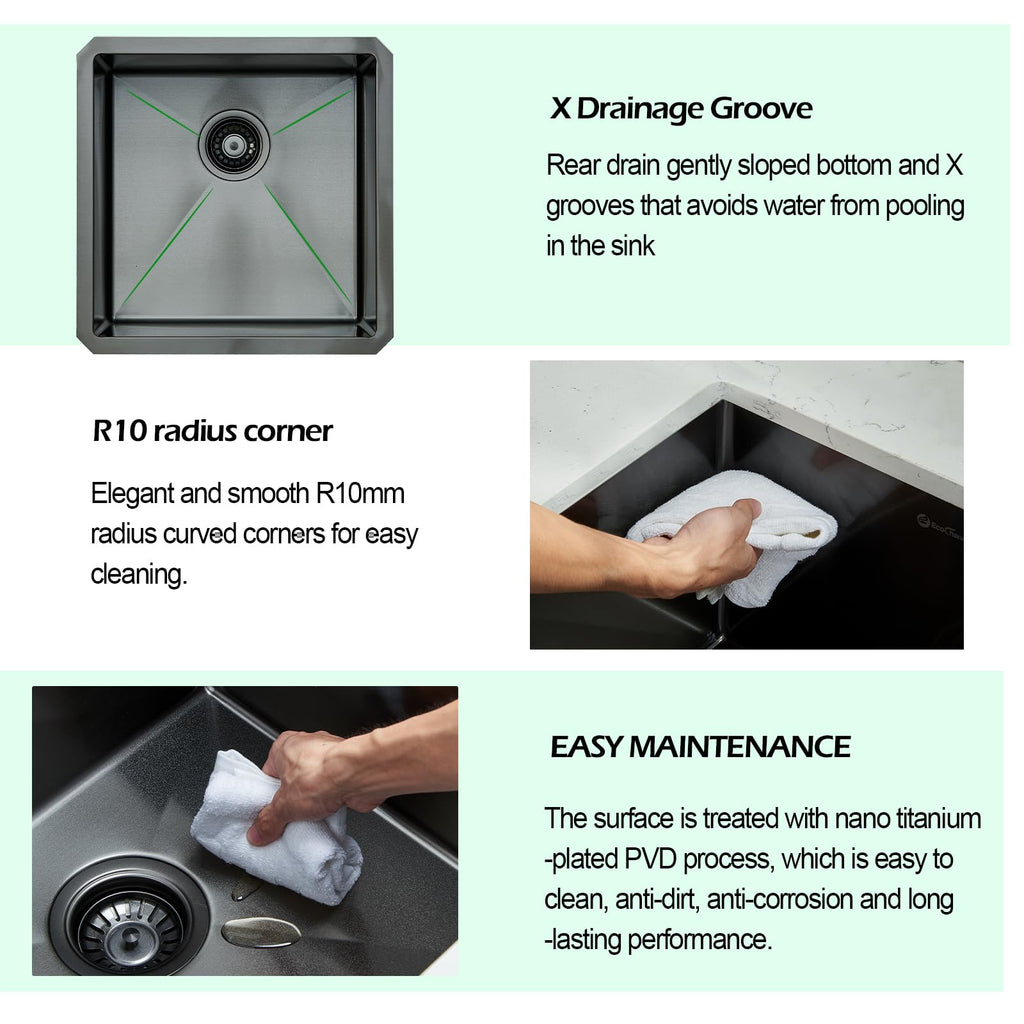 Undermount, 18 x 18 x 10 Inch Single Bowl Undermount Small Bar Sink 16 Gauge Stainless Steel Gunmetal Black