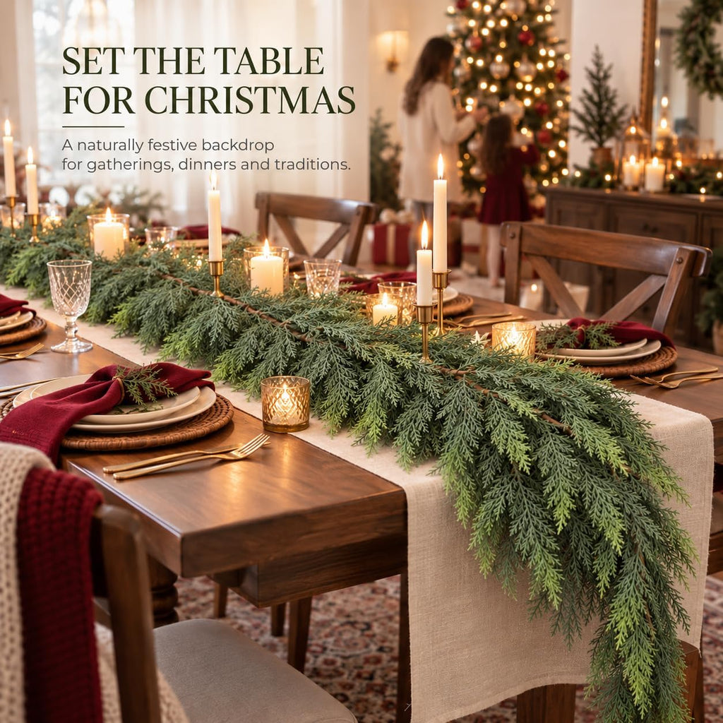 5.7 FT Christmas Greenery Real Touch Cedar Garland for Indoor Outdoor Decor
