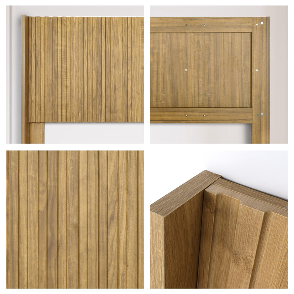 Wooden Headboard Queen, Boho Farmhouse Fluted Wall Mounted Headboards with Wingbacks, Mid Century Modern Wood