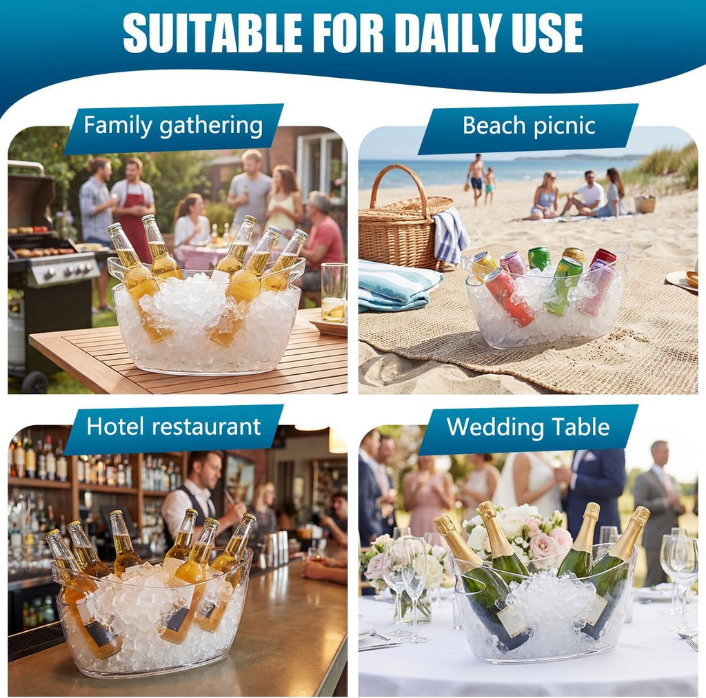 Clear Acrylic Ice Buckets Large Champagne Drink Cooler Storage Ice Tub with Scoops for Beer Cocktails Wine Beverage