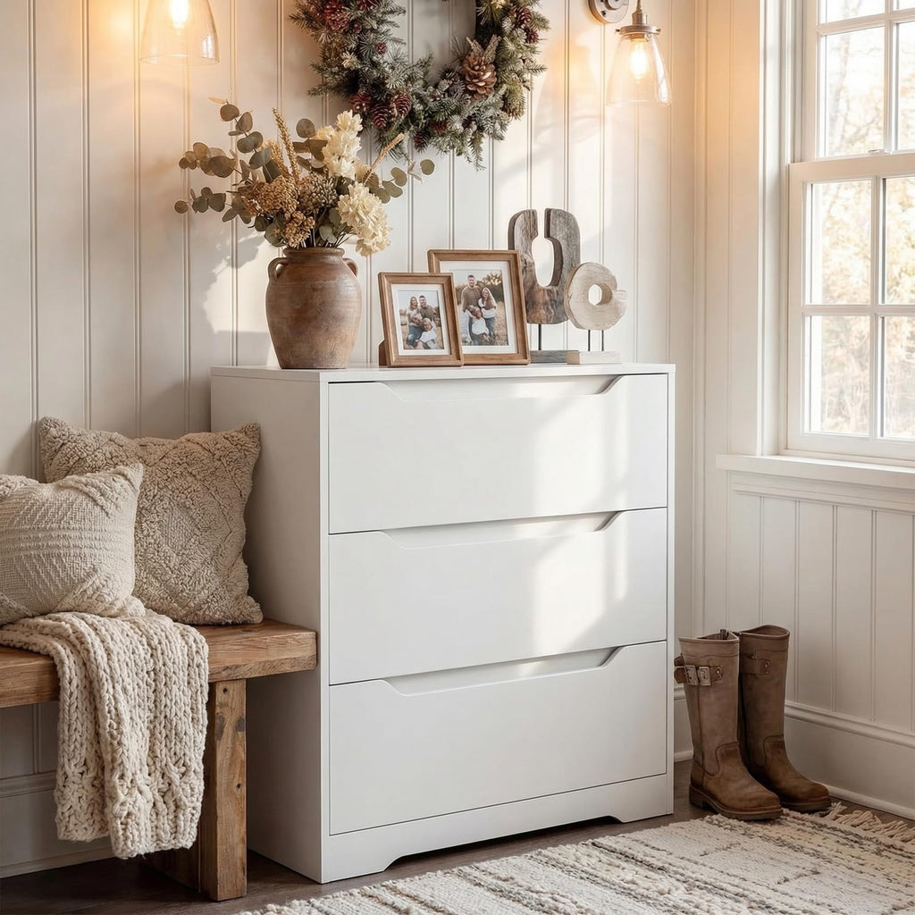 Modern 3 Drawers Dresser, Wood Chest of Drawers with Storage, White
