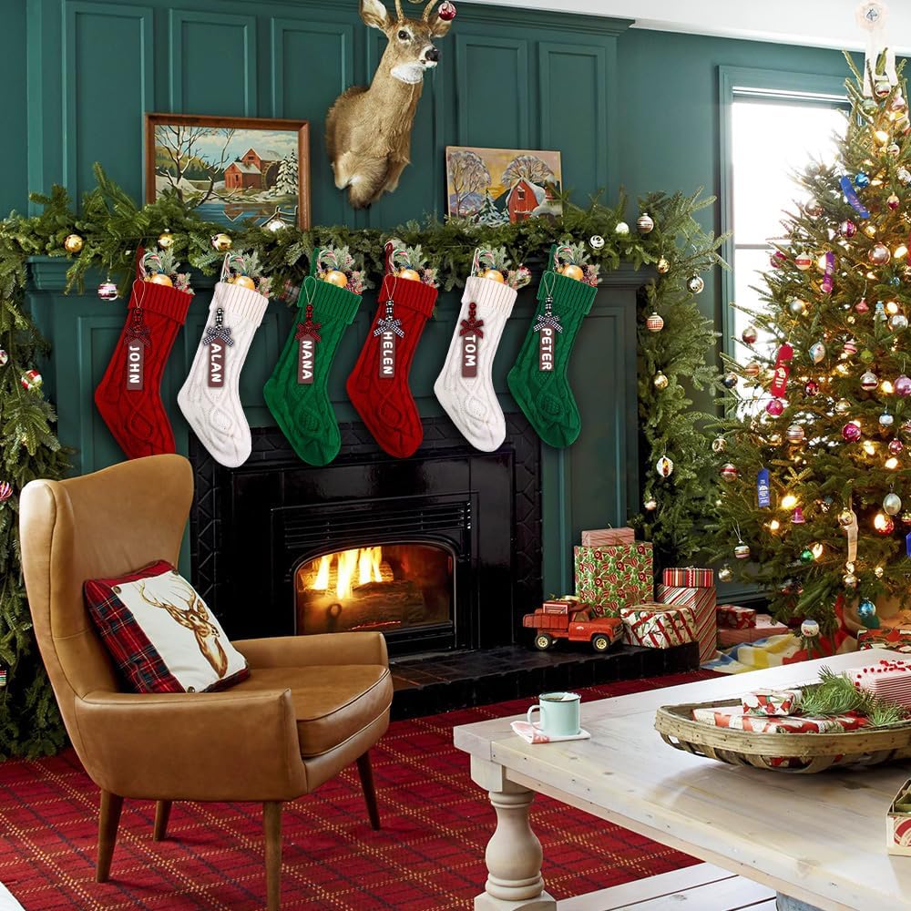 Christmas Stockings,18Inches Large Cable Knitted Stockings - Set of 6