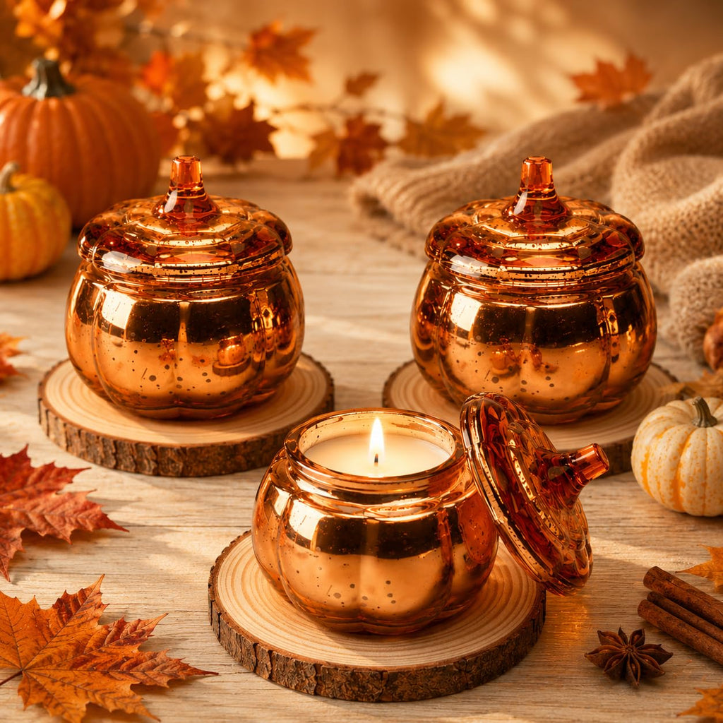 Pumpkin Shaped Candles 3 Pack, Fall Pumpkin Spice Scented Candles 15oz