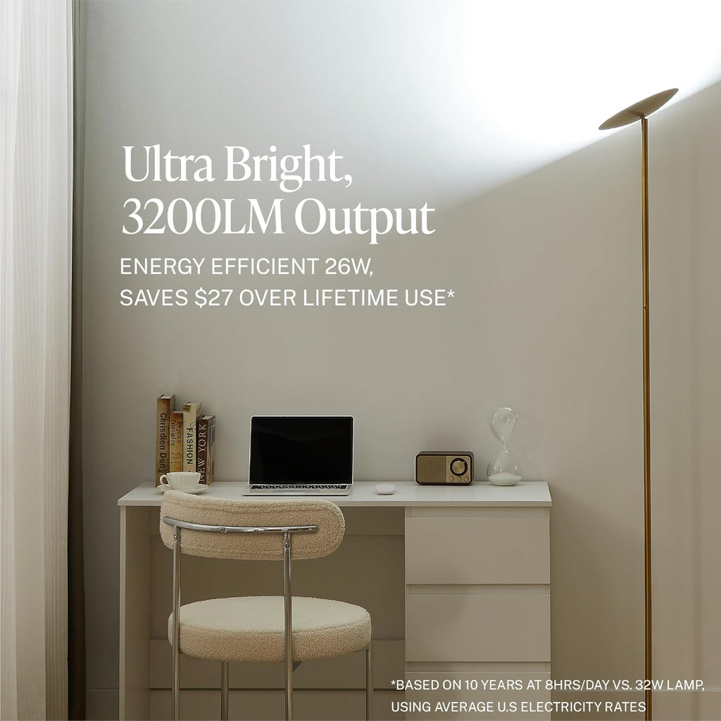 LED Torchiere Floor Lamp, 3200LM, 71" Tall Modern Torchiere Lamp in Pearl White, Stepless Dimming