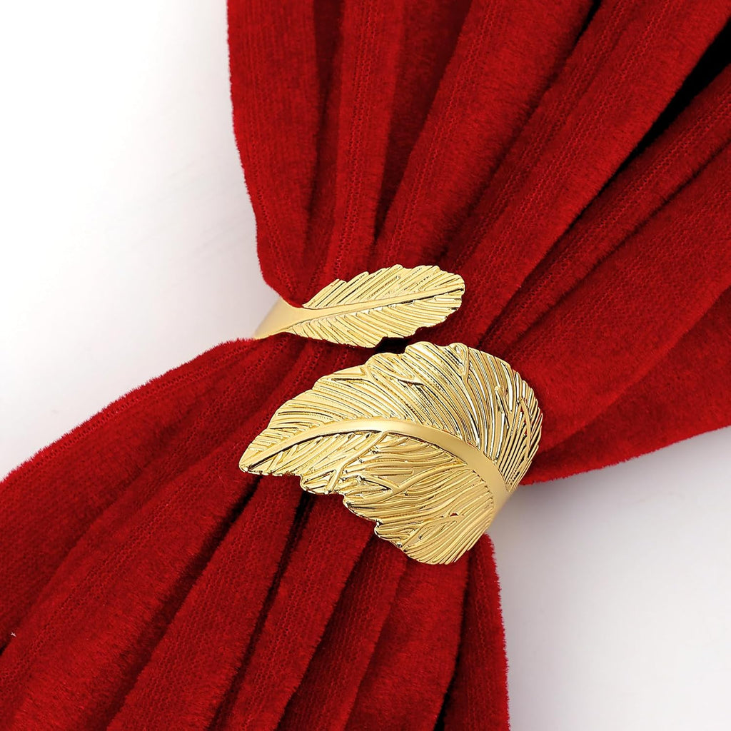 Gold Napkin Rings, Metal Leaf Bulk Napkin Rings, Cloth Napkin Holder Ring Dining Table Decorations - Set of 8