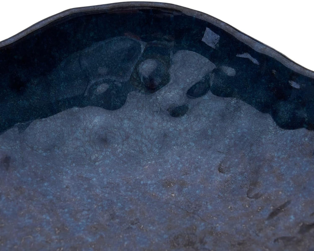Ceramic Decorative Dish, 10 inch Dark Blue | Irregular-Edge Stoneware, Centerpiece Dish, Handcrafted, Multi-Purpose