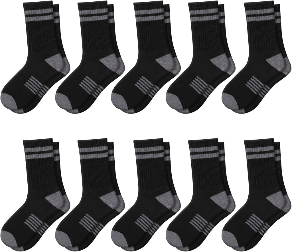 10 Pairs Boys Crew Long Athletic Socks for Old Kids Calf Sports Half Cushioned