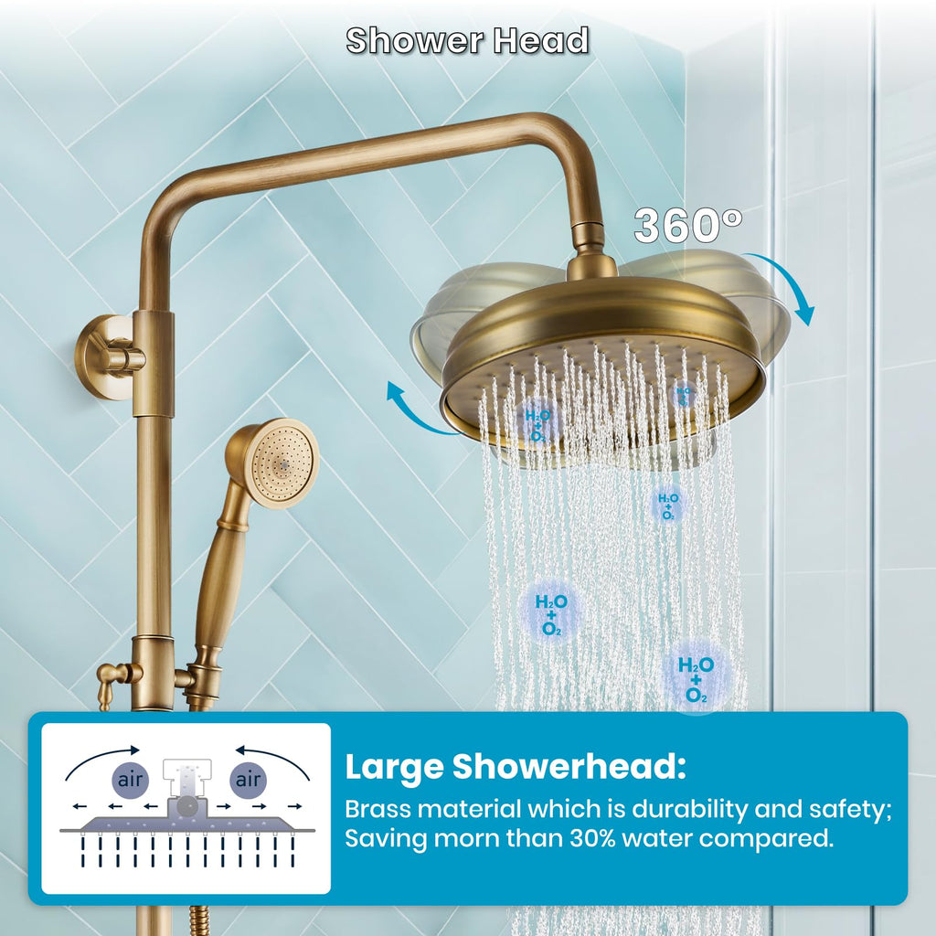 Exposed Shower System Wall Mount,Antique Brass,Metal Handheld