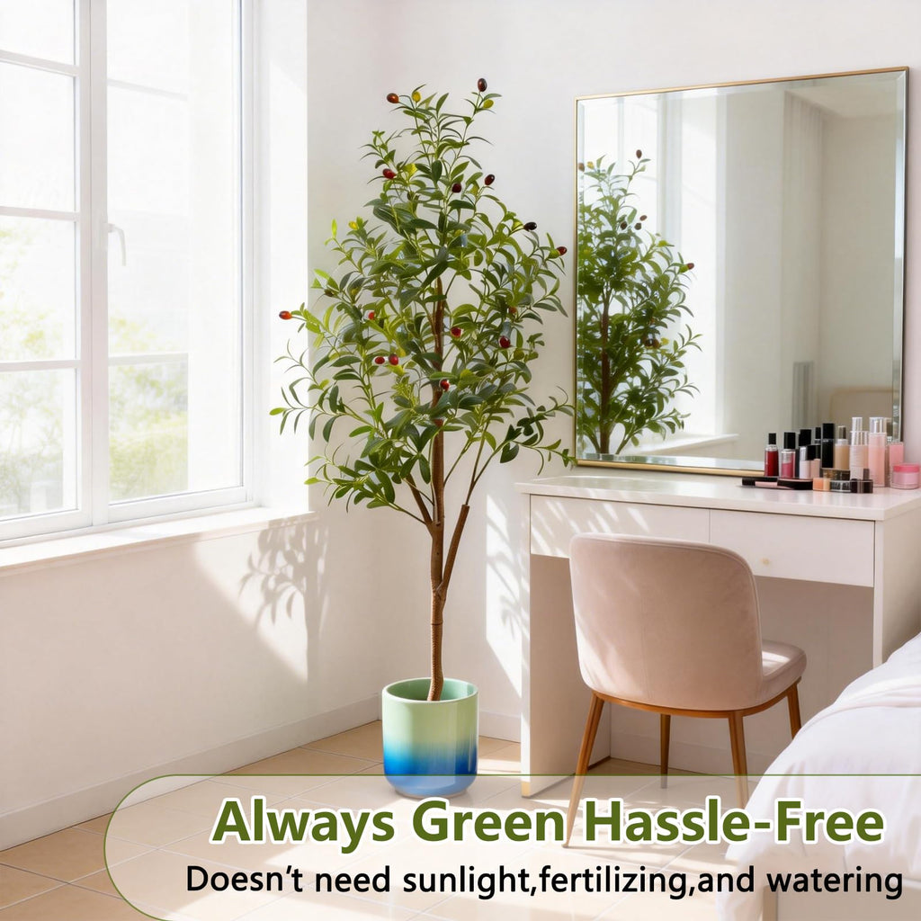 5FT Artificial Olive Tree Indoor, Tall Faux Olive Tree with Pot&Basket, Large Fake Olive Tree with Realistic 720 Silk