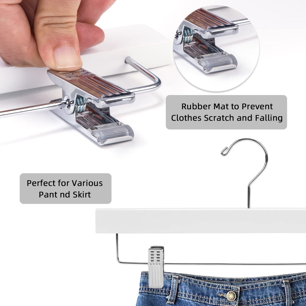 Wooden Pants Hangers, White, Pack of 10