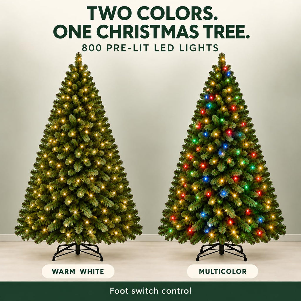 Full Prelit Christmas Tree 9FT, 800 Dual-Color LEDs, 2468 Tips
