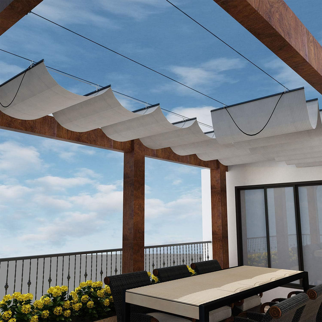 4' x 12' Retractable Sun Shade Canopy Cover Sliding Wave Shade Sail for Pergola Patio Deck Yard Gazebo Outdoor (Light