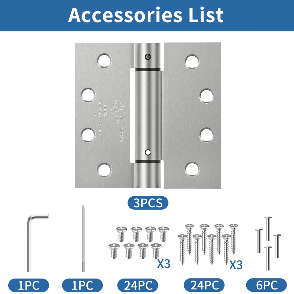 4.5 Inch Self Closing Door Hinges, Square Spring Hinges Self Closing 3 Pack