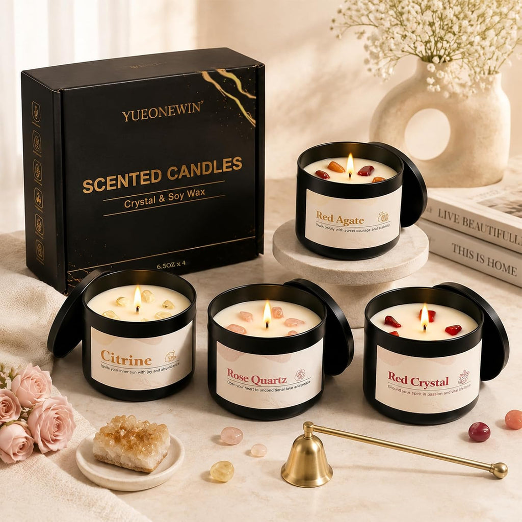 Crystal Scented Candles for Women, 4 Pack 26 oz Soy Wax Crystal Candle Set - Set of 4