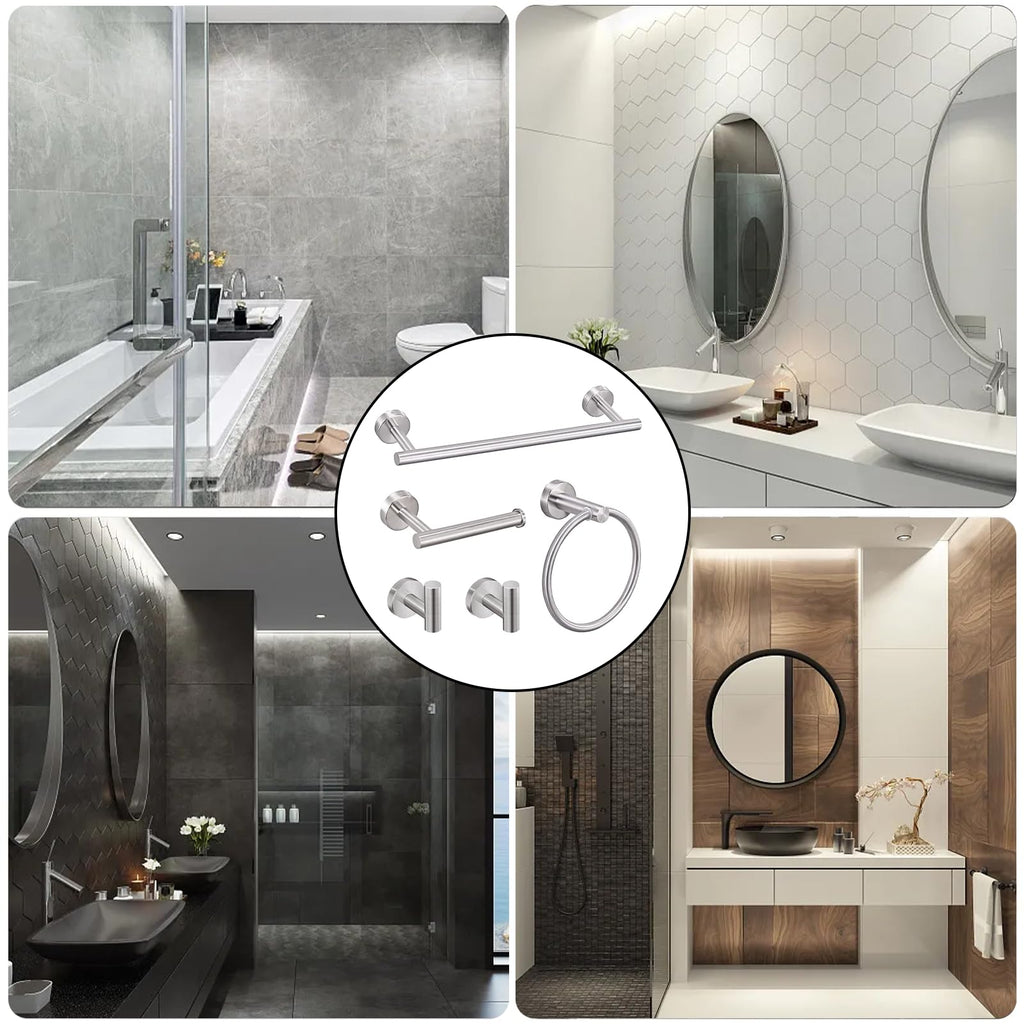 Bathroom Hardware Set, Bathroom Accessories Stainless Steel Wall Mounted, Including 16" Towel Bar, Toilet Paper
