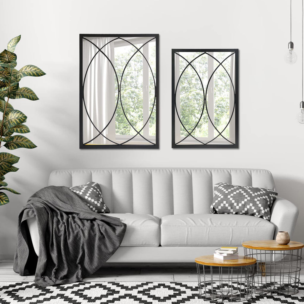 Black Rectangle Wall Mirror, Farmhouse Decorative Mirror, Fireplace, Accent Wall Decor (Black2, 30'' x 20'')
