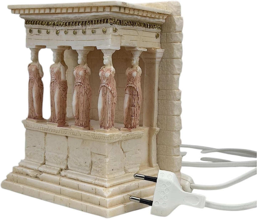 Caryatid Porch - Erechtheion Lamp Statue, Handmade Greek Cast Alabaster Architectural Sculpture, 6.7 in