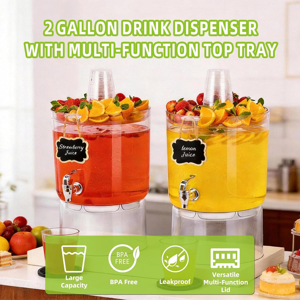 Gallon Drink Dispensers for Parties 2 PACK with Stand - Set of 2