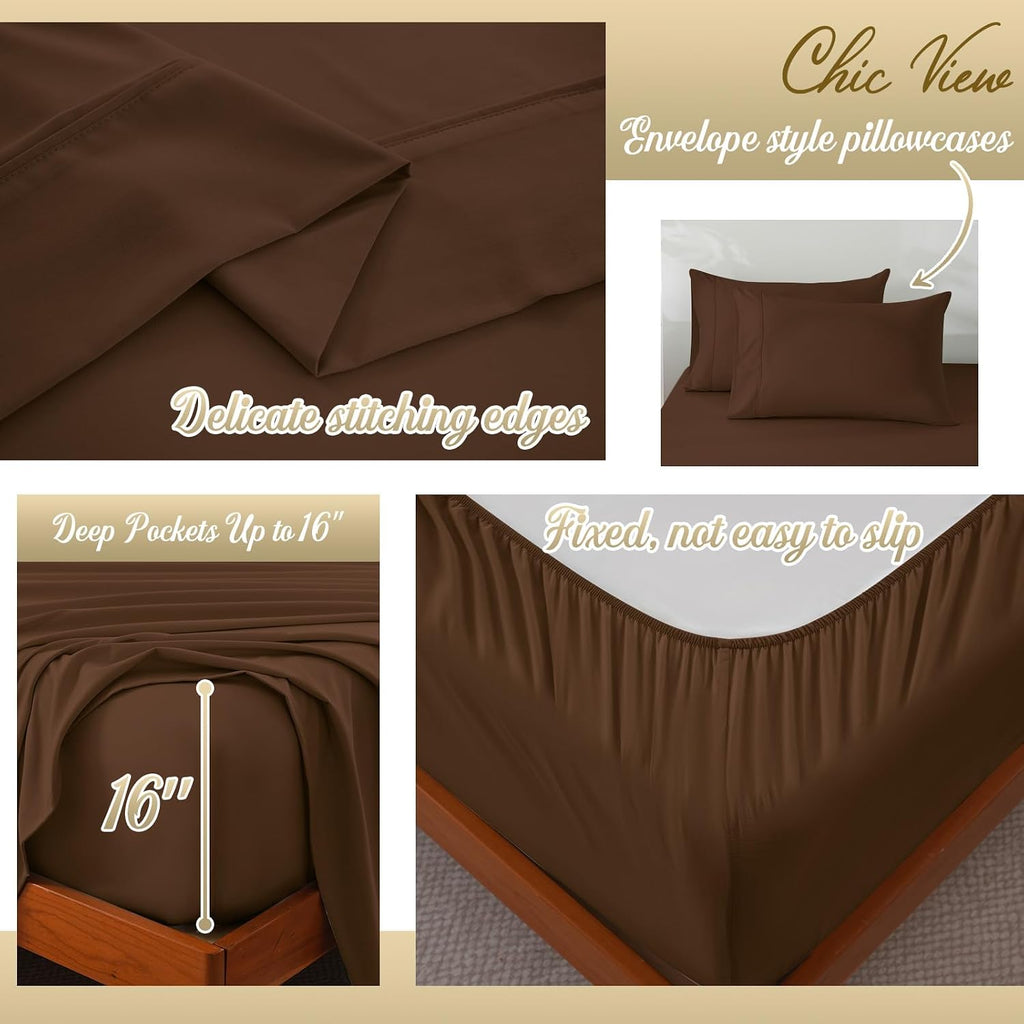 Queen Sheet Set,4 Pieces Hotel Luxury Breathable Soft Microfiber Bedsheets, Anti Pilling Deep Pockets Easy Care Bed