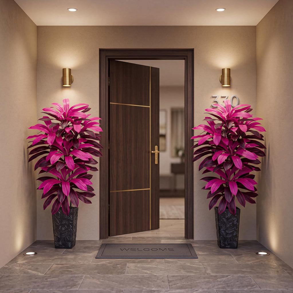 Artificial Dracaena Tree Purple Red, 6FT Tall Plant Black Planter